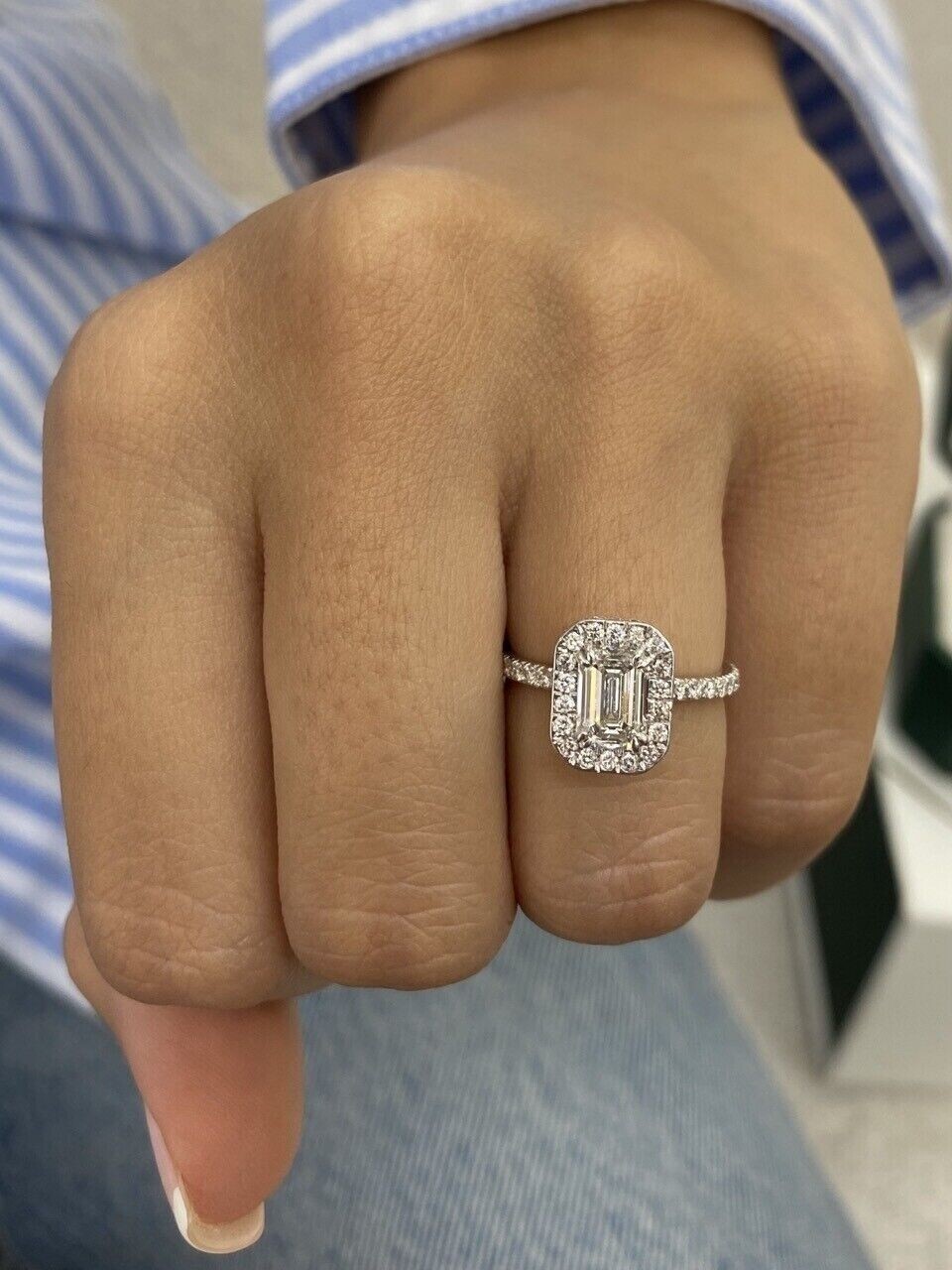 14k White Gold Proposal Ring 1.50Ct Certified Emerald Cut Lab Grown Diamond/CVD