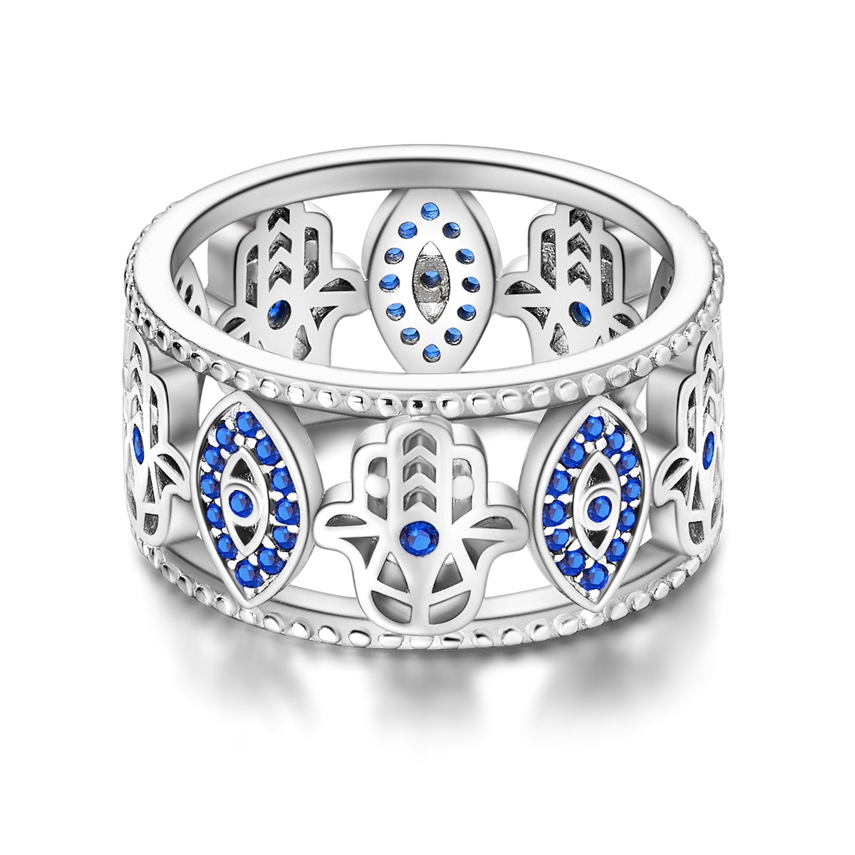 LAZA New 925 Sterling Silver Blue Eye Palms Heart Wide Finger Ring Women Jewelry