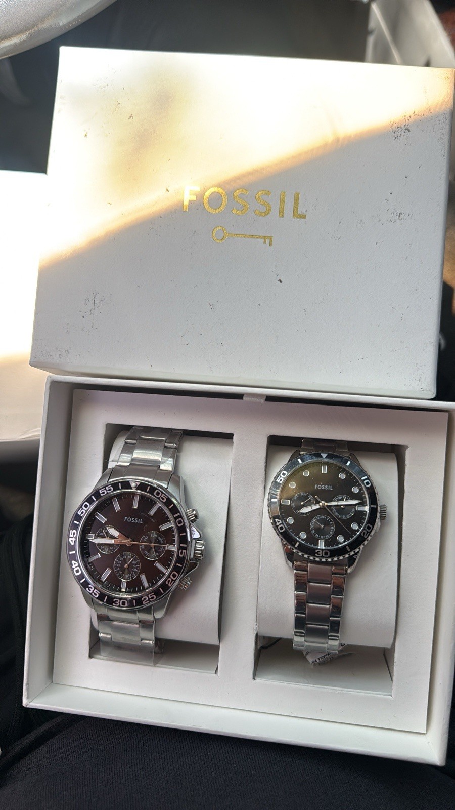 Fossil 4-Watch Lot w/ Boxes, Quartz Chronograph Analog, Stainless Bracelet