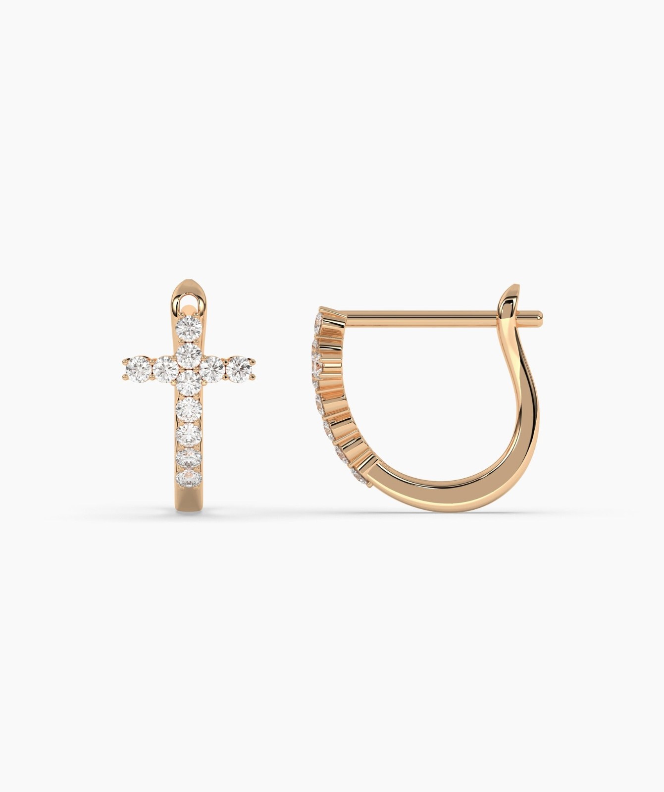Round Cut Lab Grown Diamond 14K Solid Gold Cross Huggie Hoop Earrings For Woman