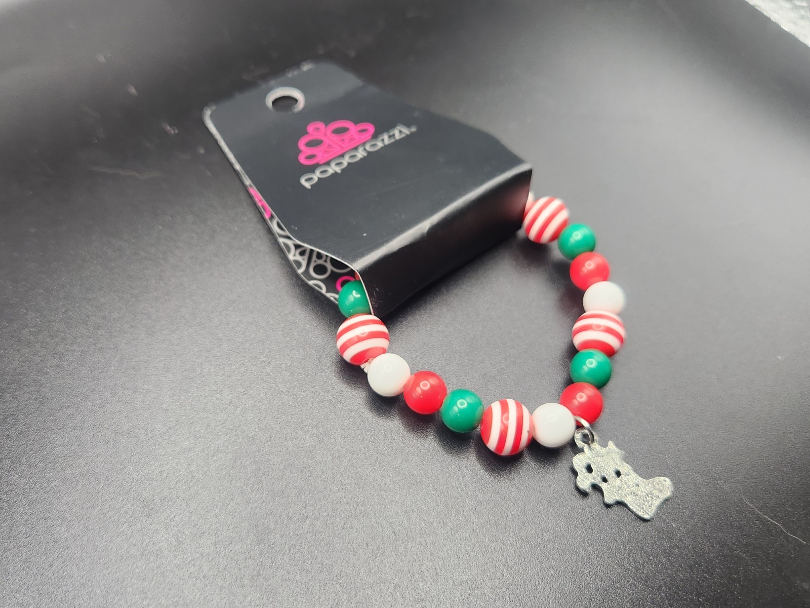 #0037 – Paparazzi Christmas Stocking Charm Stretch Beaded Bracelet Red Green…