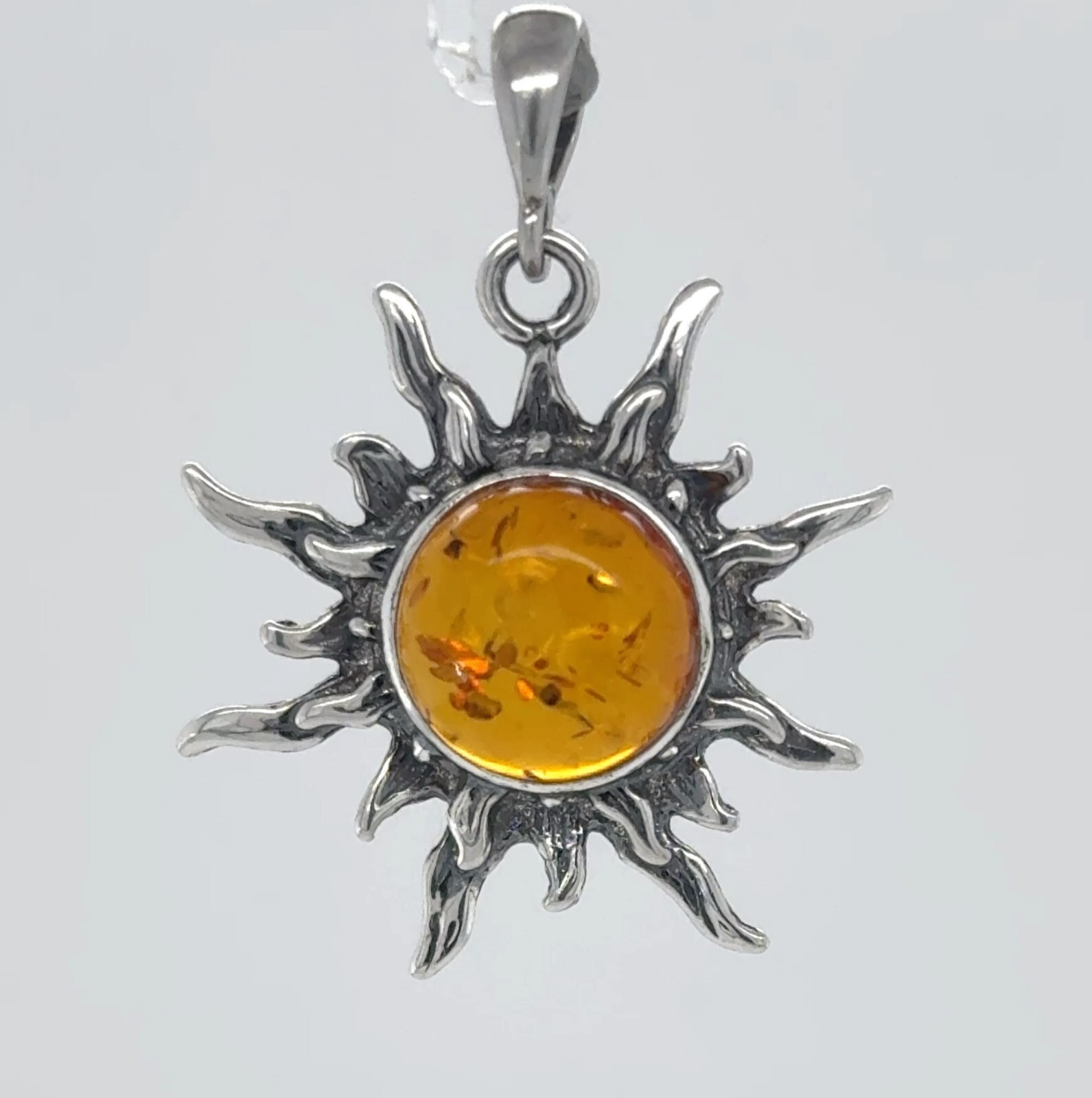 Cognac / Brown BALTIC AMBER Sun Star Pendant 925 STERLING SILVER Natural #2417e