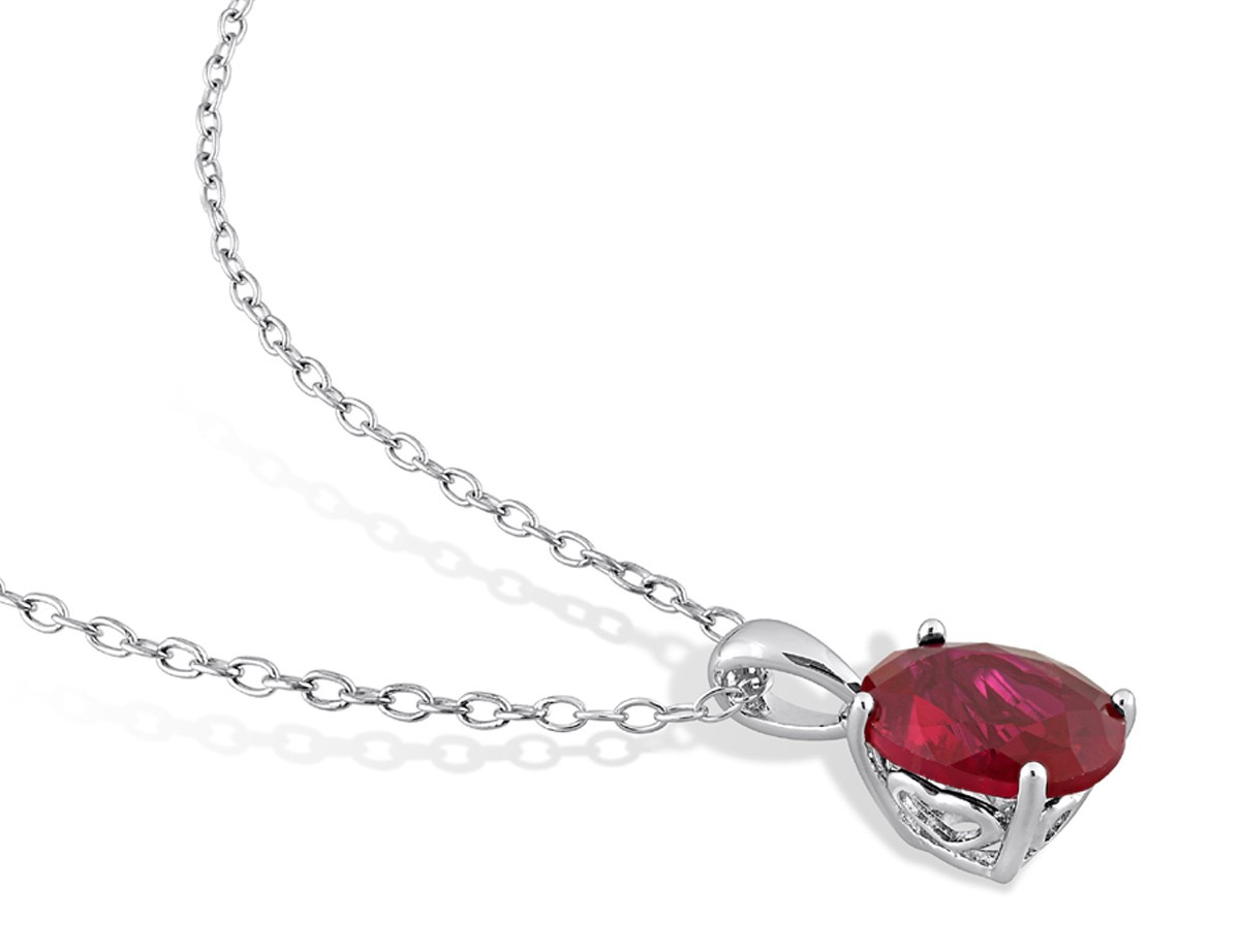 2.95 Carat (ctw) Lab-Created Ruby Solitaire Oval Pendant Sterling Silver