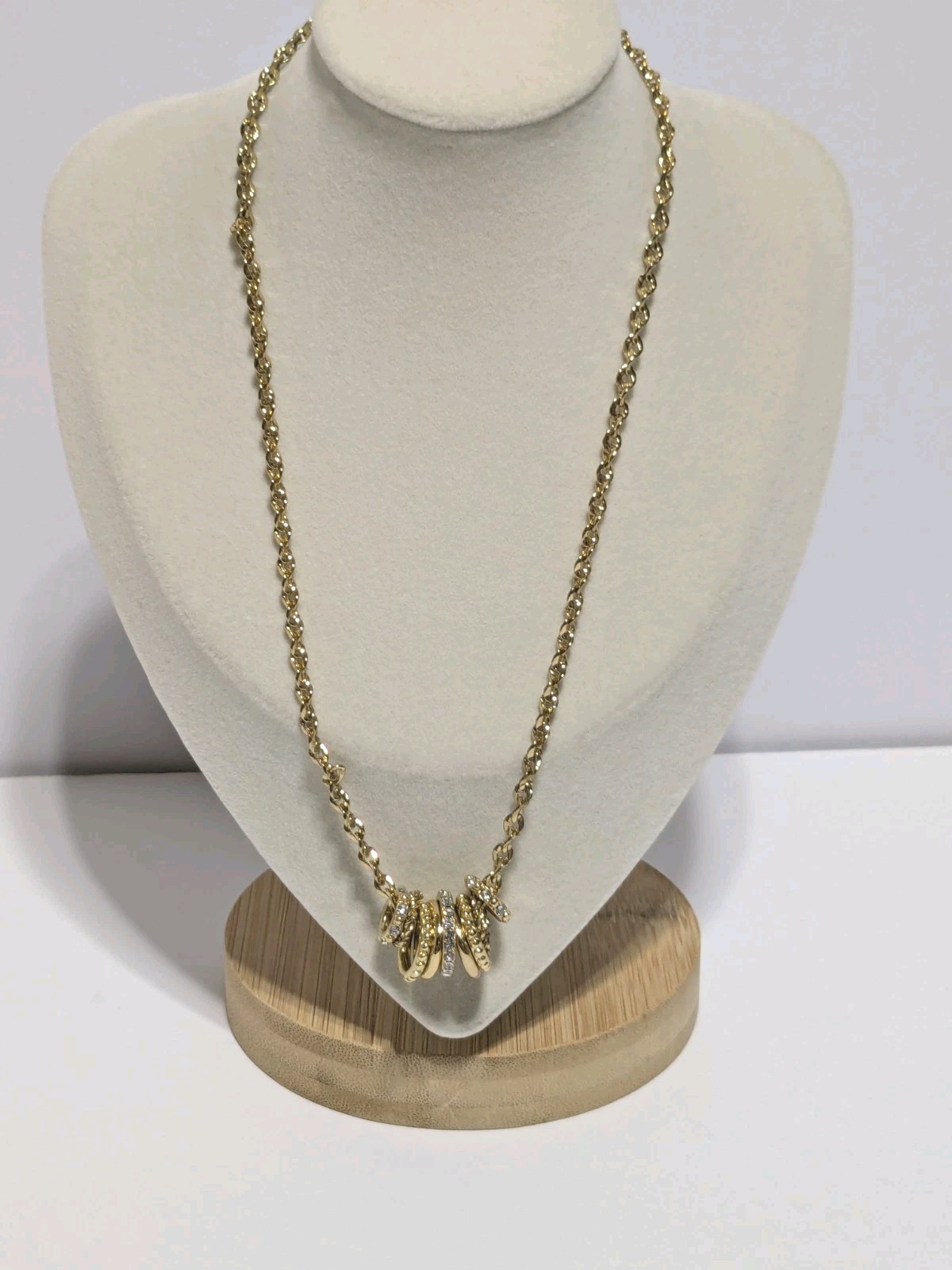 Charter Club Gold Tone Necklace With Textured & Pave Rhinestone Ring Charms 17″
