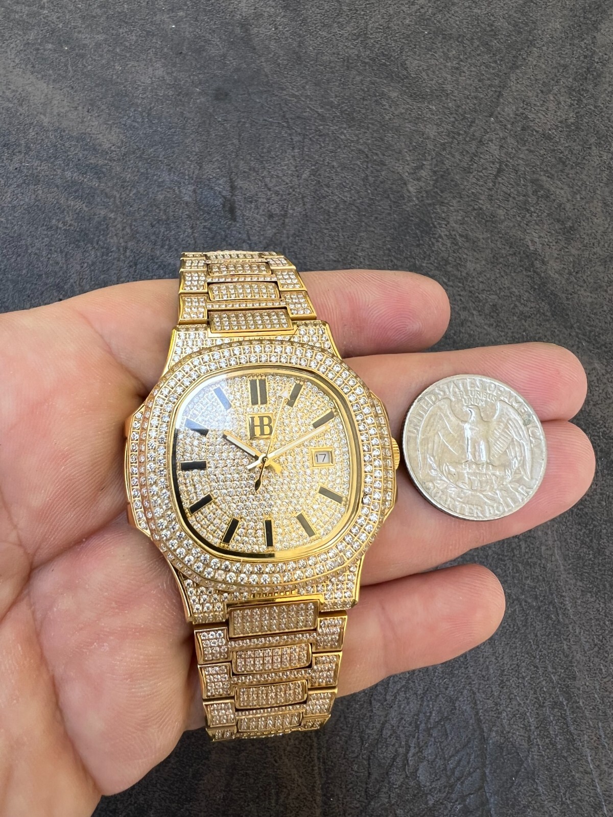 Real Mens Watch Fully Iced Gold Over Stainless Steel Bust Down Out 41mm Hip Hop
