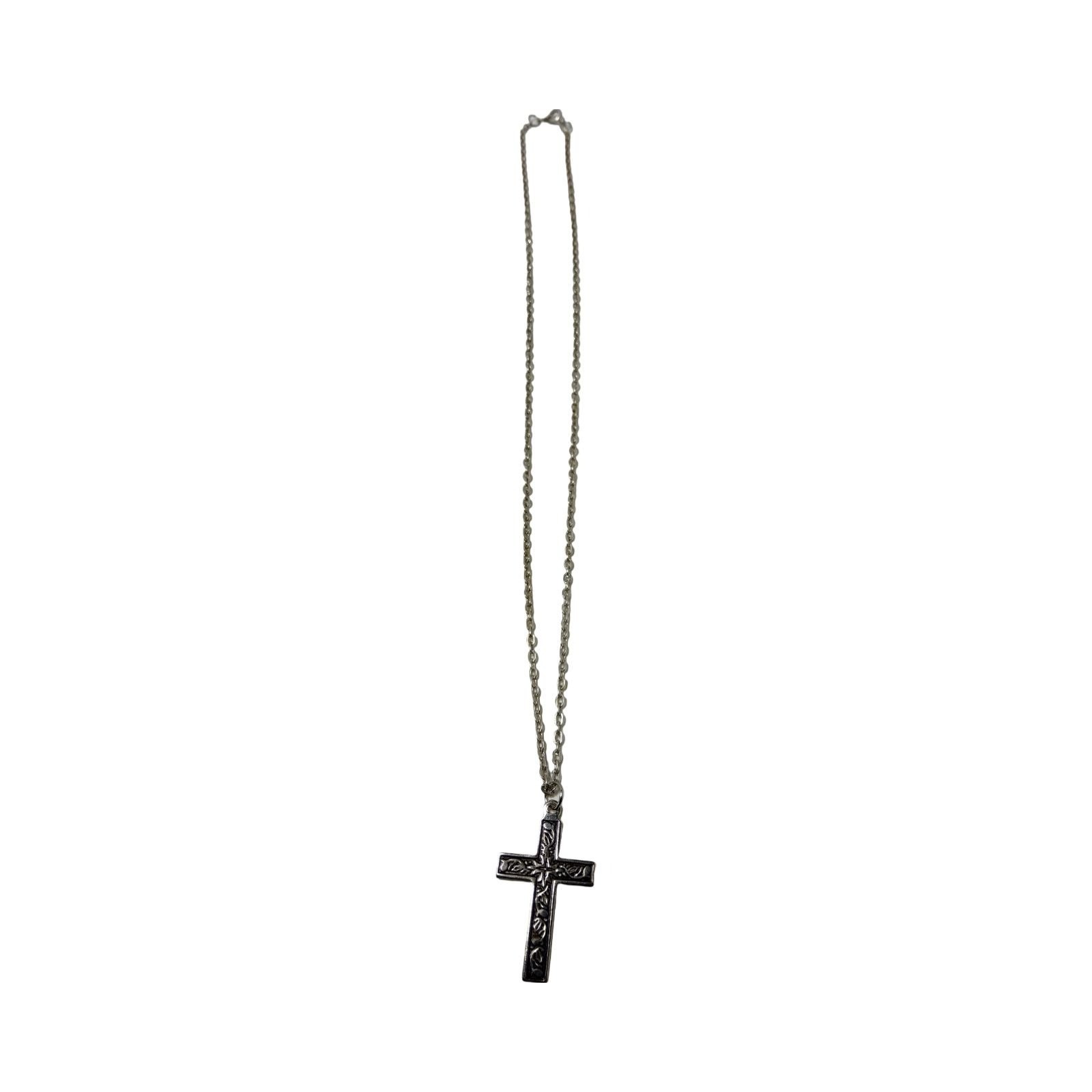 Vintage 10″L Chain Link Necklace W/Swirl Design Cross
