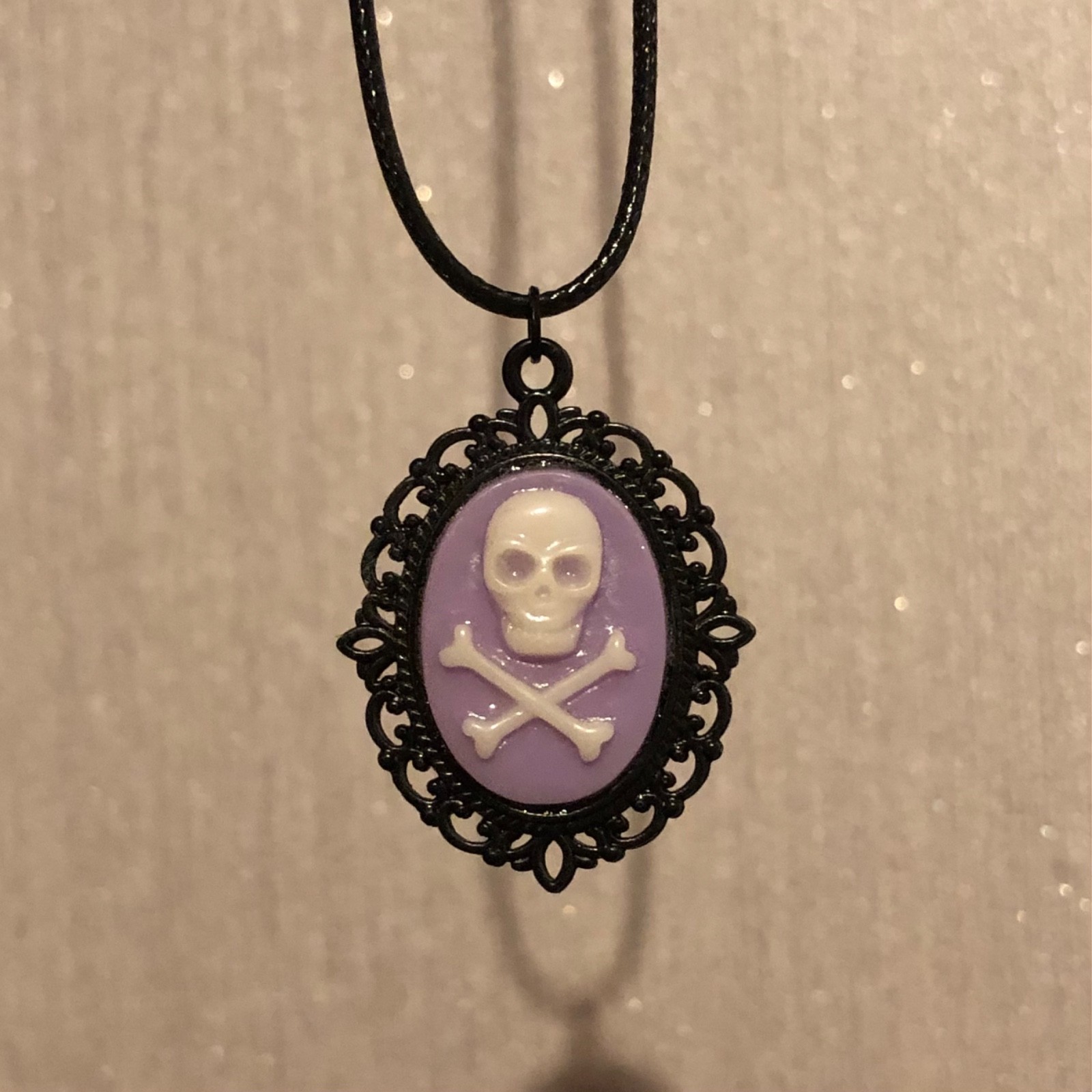 purple skull gothic cabochon cameo pendant necklace