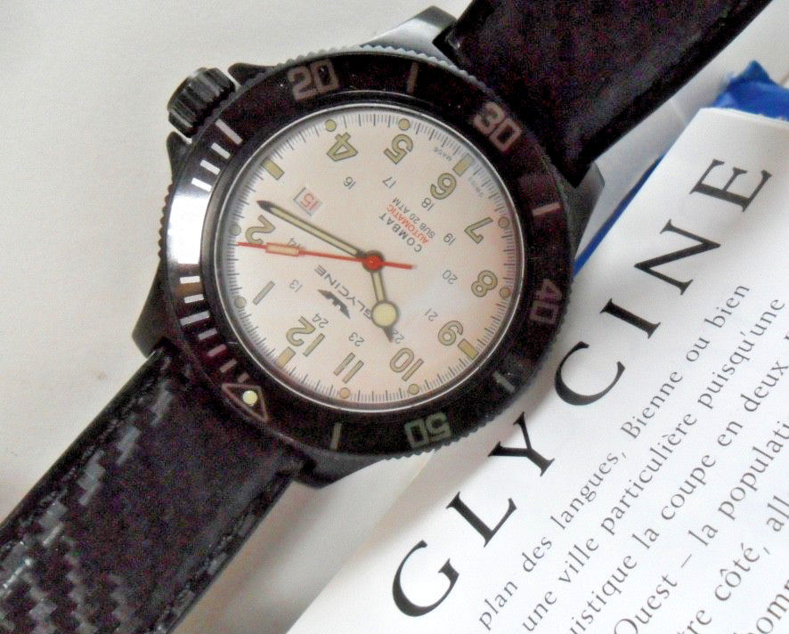48.5 mm Black S/S Men’s Glycine SUB Combat 200M Military Automatic Watch GL0190