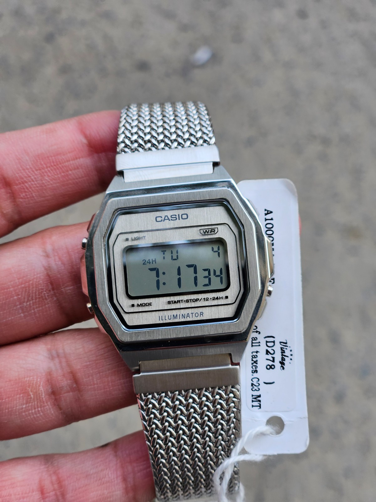 Casio A1000MA-7DF Vintage Digital Watch Stainless Steel Mesh Bracelet Illuminato