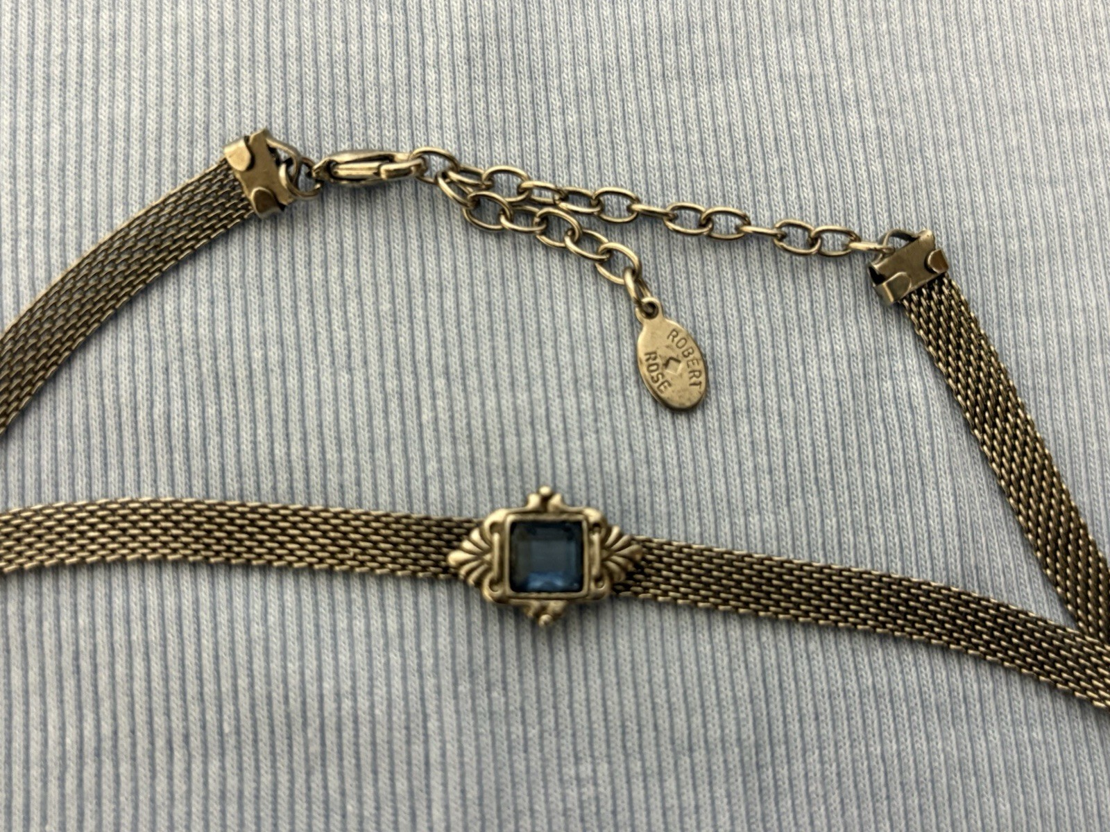 Gargantilla Vintage Robert Rose Malla con Cristal Azul