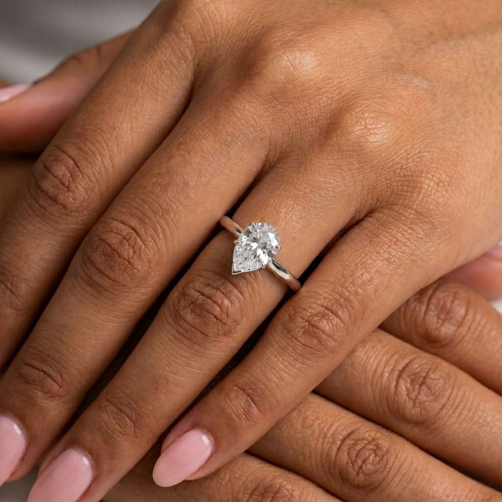 Solitaire Engagement Ring 14K Gold Classic 2.04 CT Pear Lab-Grown Diamond G VS2