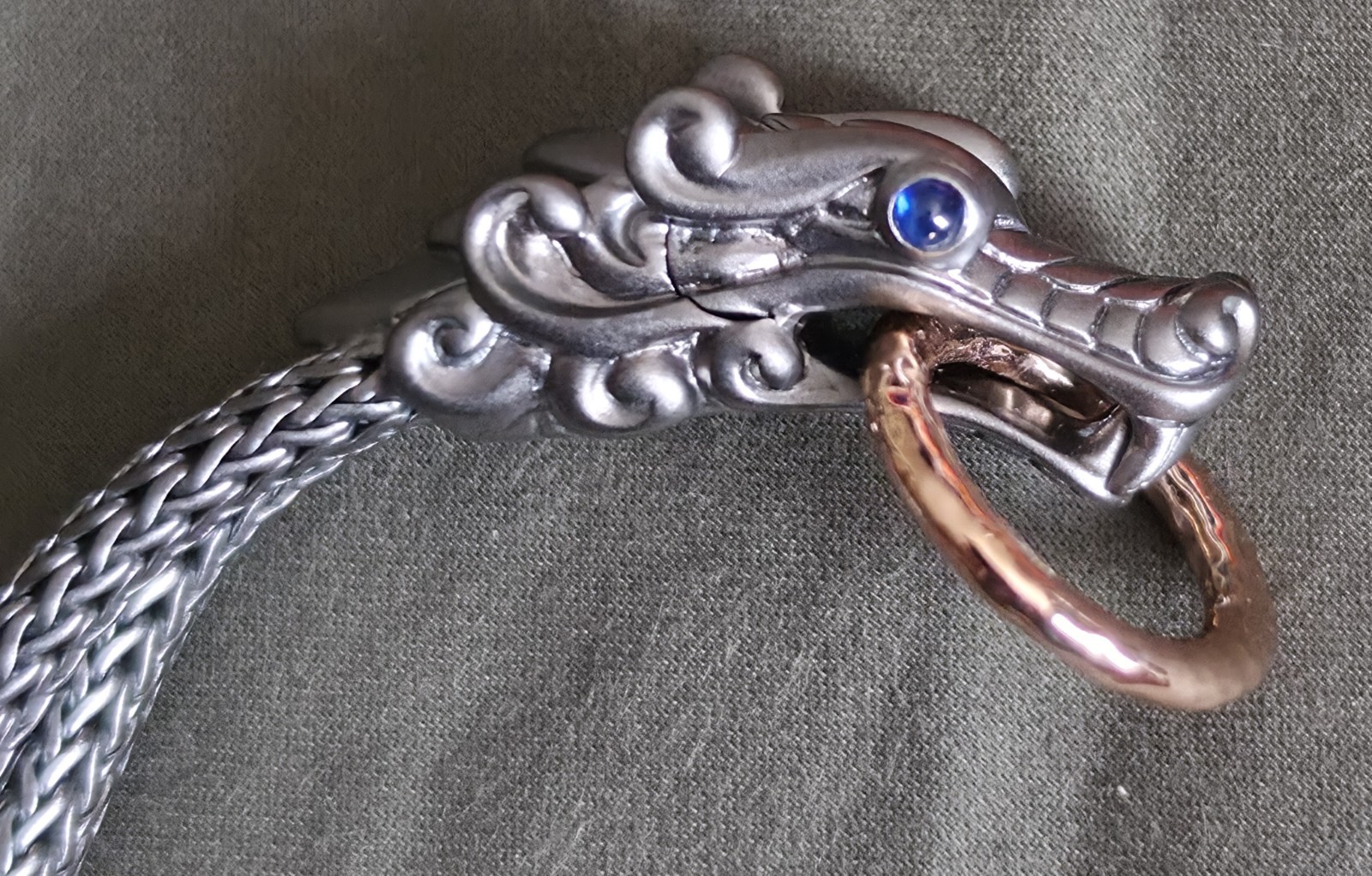 John Hardy Naga Double 10mm Bracelet in Black Silver, Bronze – Size 7.5 Inches