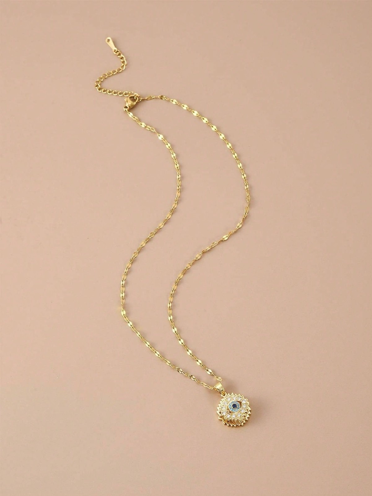 Evil Eye Sunburst Pendant Necklace Gold Tone Stainless Steel Women Boho Jewelry