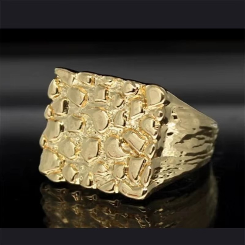 MENS GOLD PLATED DESIGNER NUGGET PINKY RING SQUARED OFF RING SIZES 6-13