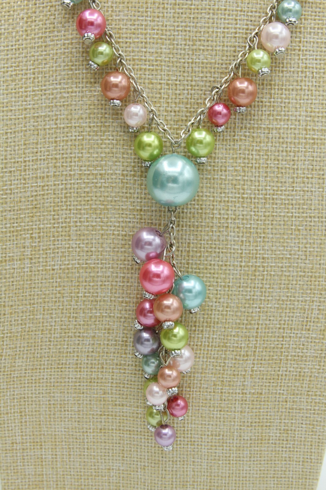Mermaid Iridescent Pearl Necklace 26″ Gold Purple Blue Sparkle Core Aesthetic