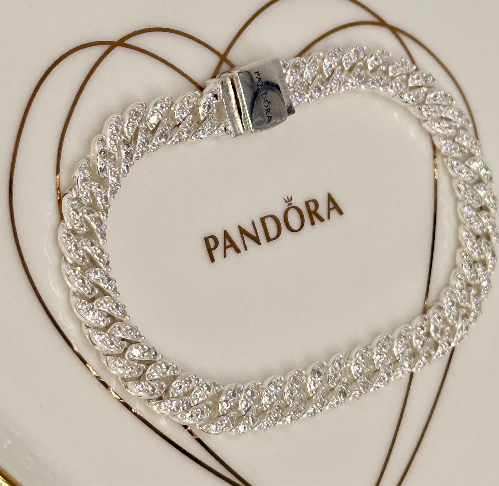New Genuine Pandora Timeless Pavé Cuban Chain Bracelet 593008C01 Various Sizes