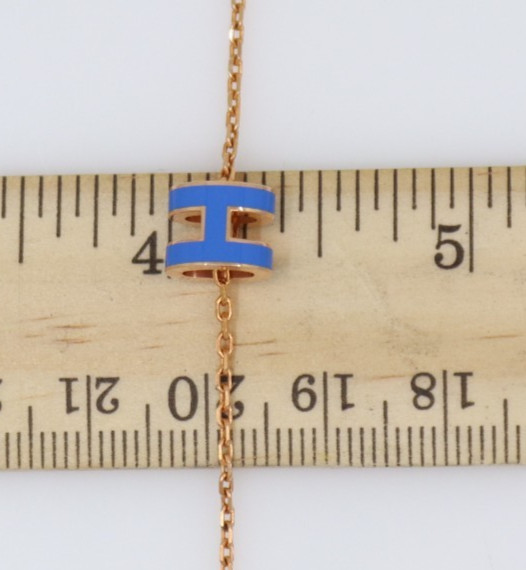 Hermes Mini Pop H Rose Gold Tone & Blue Enamel Pendant Necklace 16″