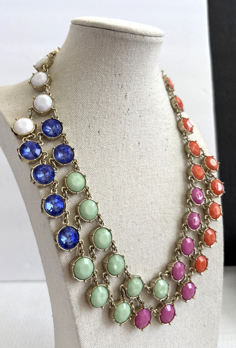 Ann Taylor multicolor layered necklace white orange purple green blue cabachons