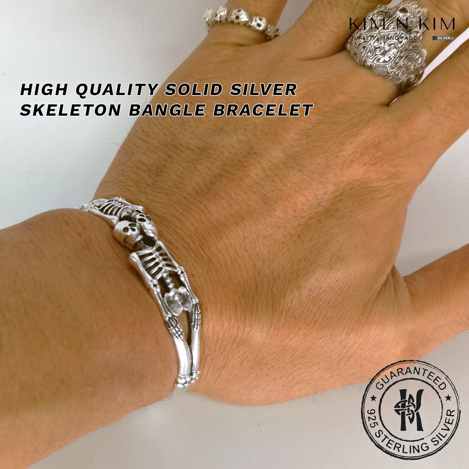 Handcraft Skeleton Bangle ✔️Gothic ✔️Engraving ✔️Solid 925 Silver ✔️Quality