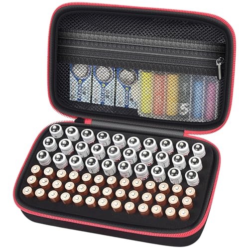 Battery Organizer Case for AA AAA Batteries, Storage Holder Box with Mesh Red