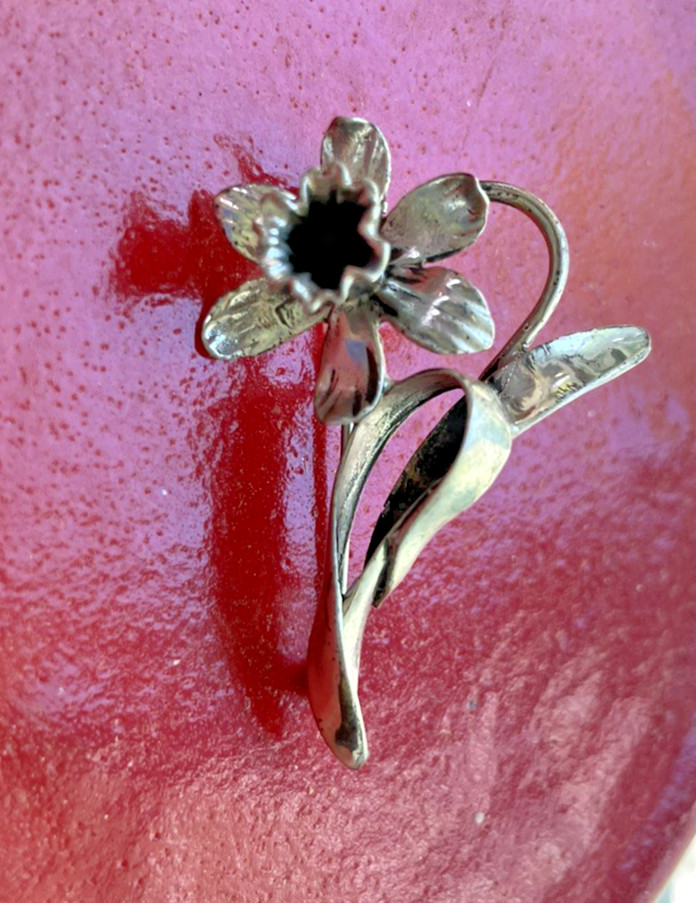 Sterling Silver Vintage Daffodil Jonquil Flower Brooch Pin-March Birthday flower