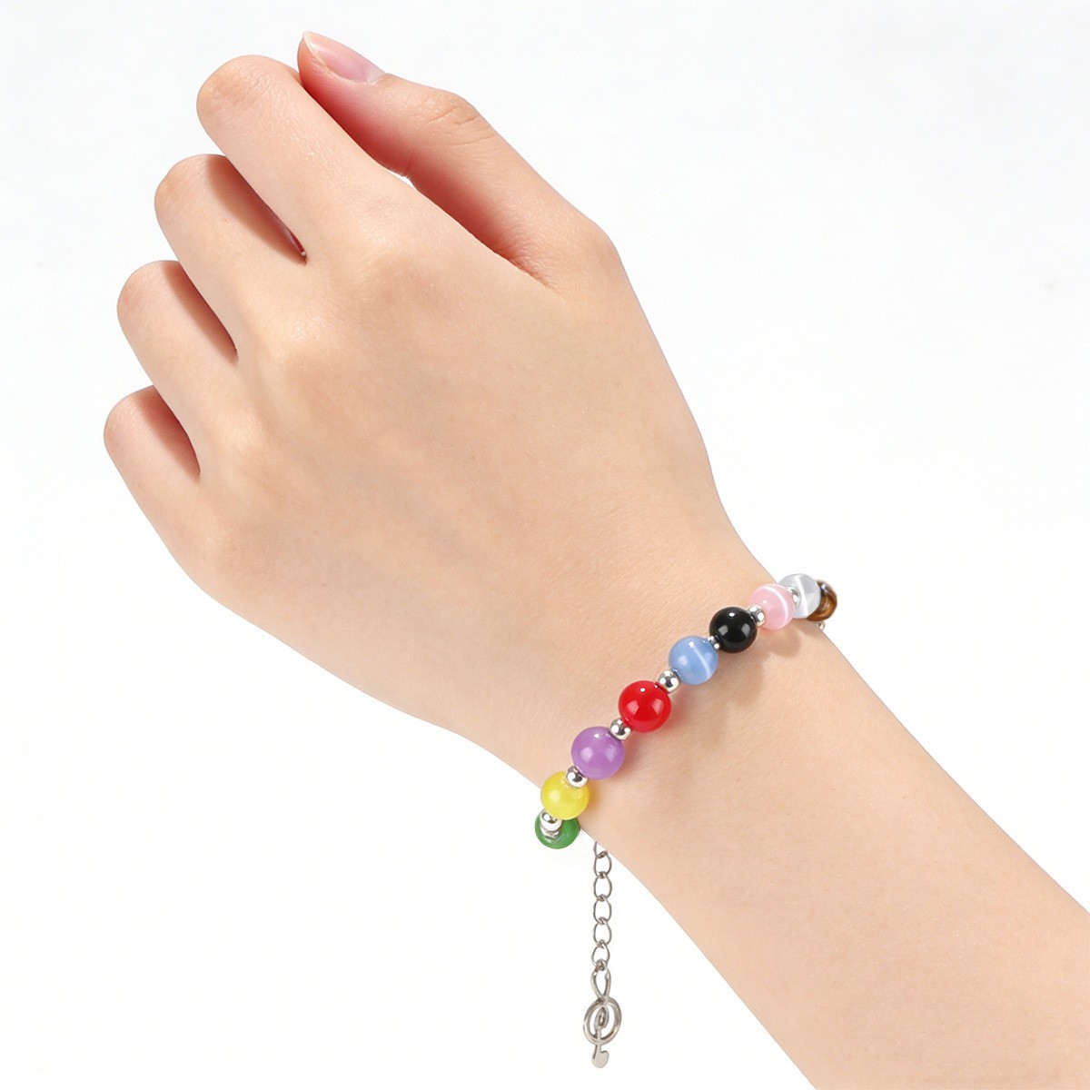 Women’s Fashion Bracelet with Exquisite Beads of Natural Rainbow Cat’s Eye