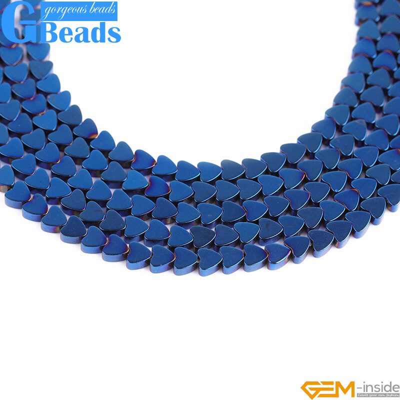Hematite Blue Metallic Coated Reflections Flat Heart Beads For Jewelry Making