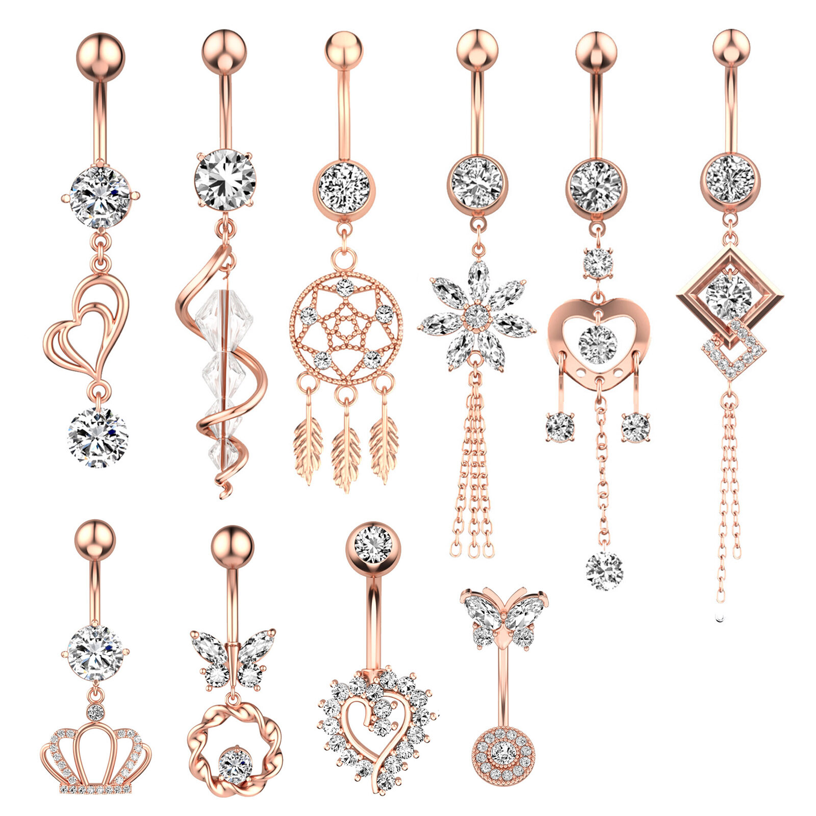 1Pc 14G Stainless Steel Dangle Belly Button Rings for Women CZ Navel Piercing
