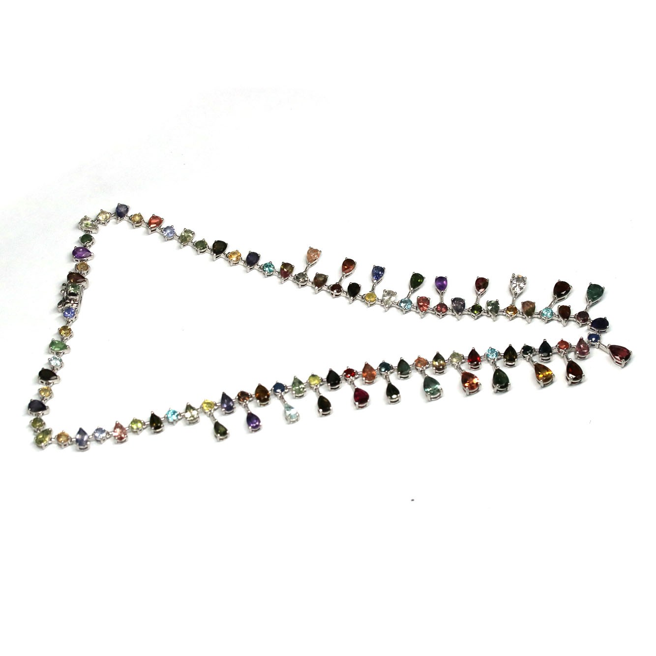 Fancy Color Tourmaline Tanzanite Garnet Topaz…Necklace 17.0 In. 925 Silver