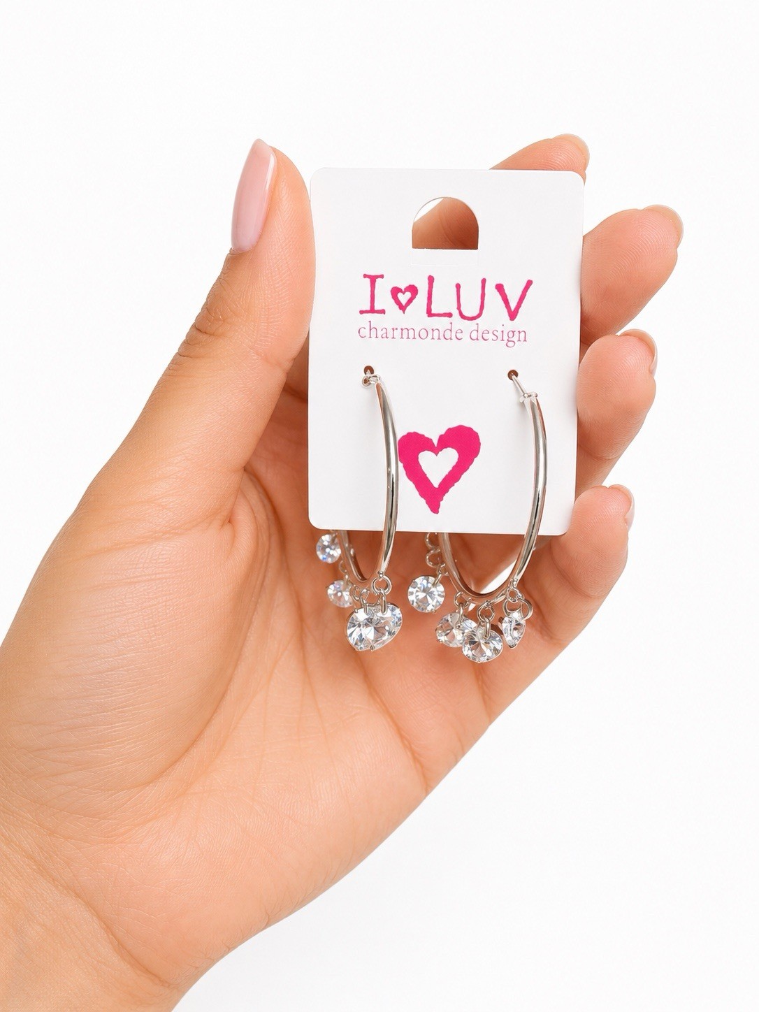 2 Pair Women’s Earrings Set Crystal Heart & Hoop Dangle Gift Box Included