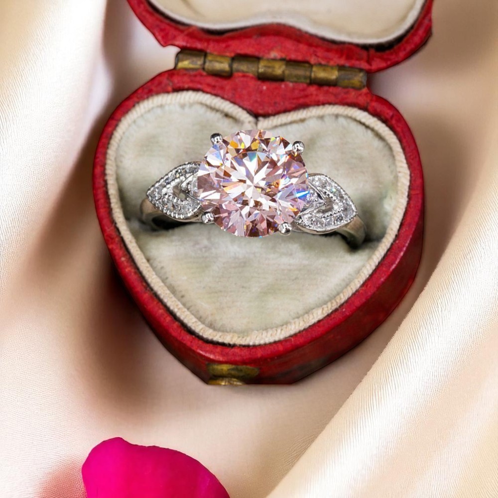 Round Cut 4.10 TCW IGI Lab Grown Fancy Intense Pink Diamond Ring in 950 Platinum
