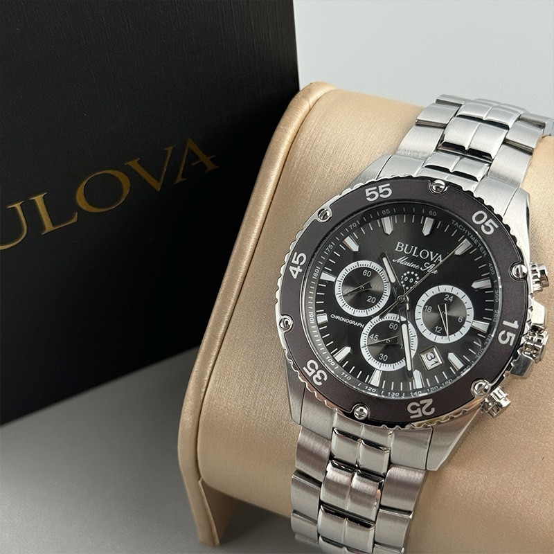 Bulova 98B401 Marine Star Gray Dial Silver Band Quartz Calendar Men’s Watch