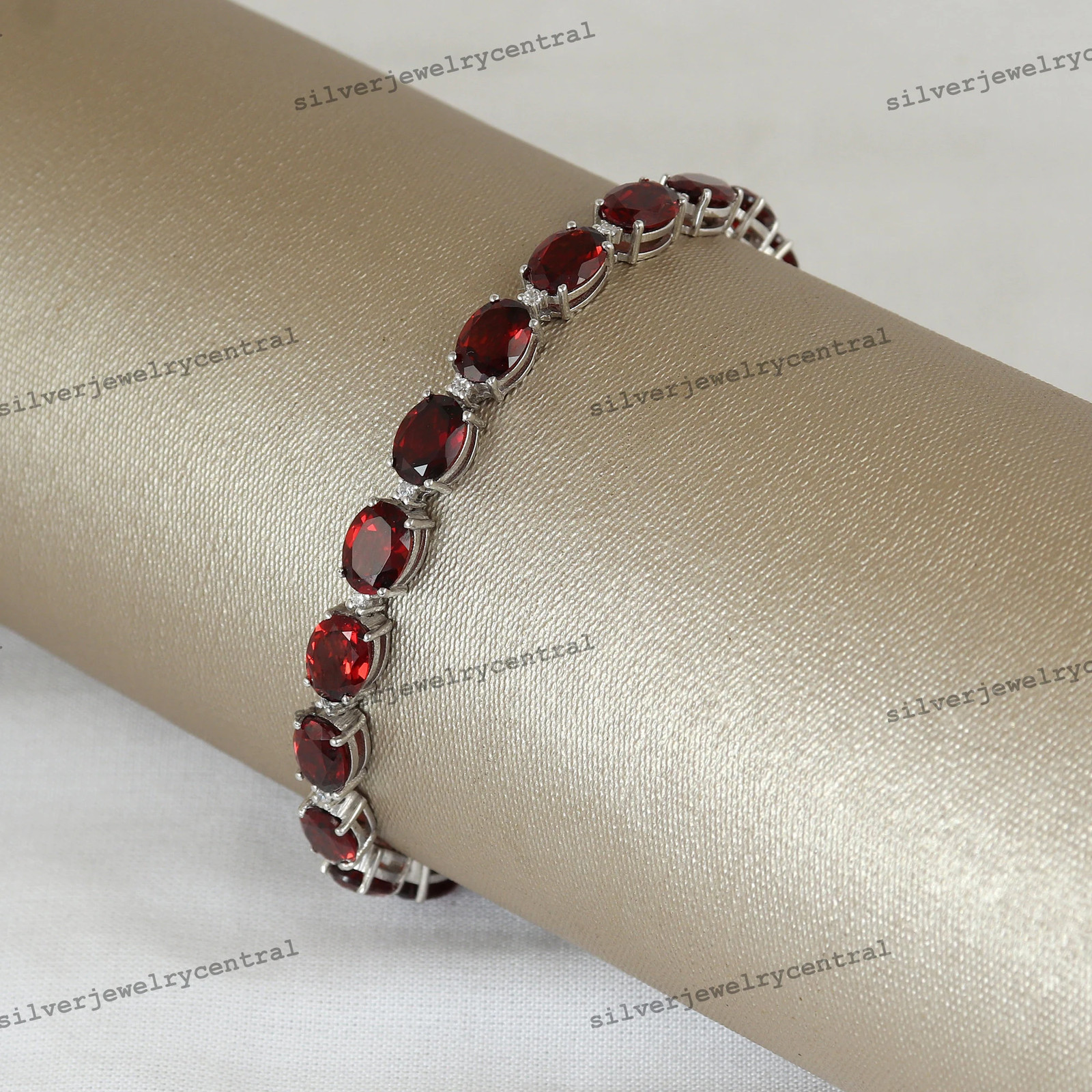 Natural Garnet Tennis Bracelet: Oval 925 Sterling Silver January Birthstone