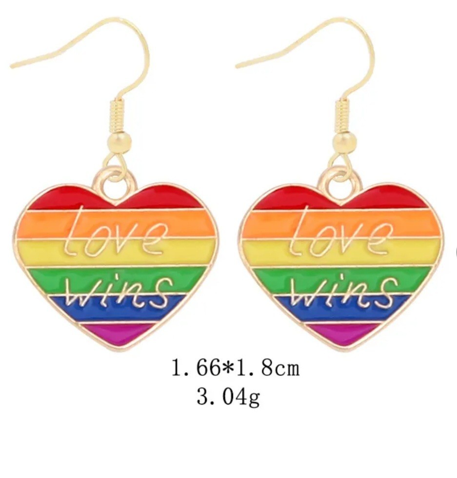 3x Rainbow Enamel Heart Dangle Drop Hook Earrings Multicolor Love Peace Theme