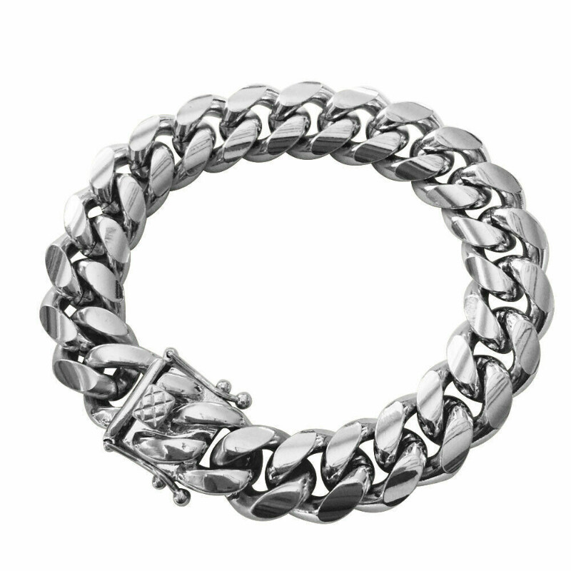Heavy Stainless Steel Men’s Miami Cuban Link Chain Bracelet 8mm-14mm Necklace