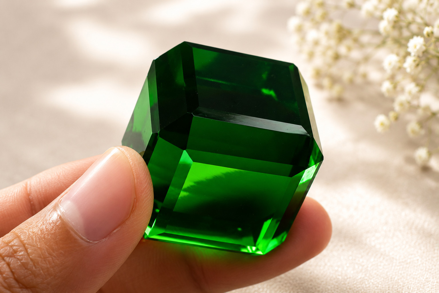220CT Natural Green Garnet Cube Kenya Geometric Gemstone Certified 29x24x29mm