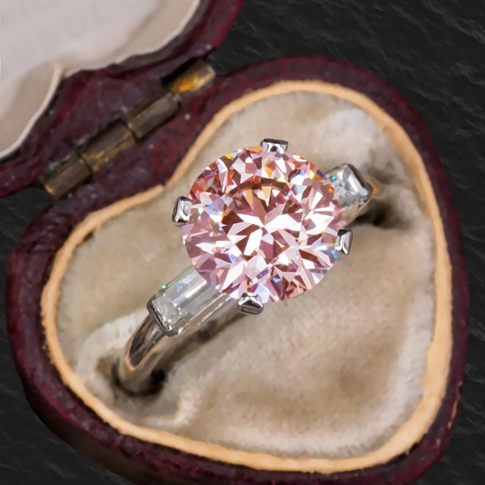Fancy Vivid Pink Round Cut Diamond Ring IGI Lab Grown 3.00 Carat 14k White Gold