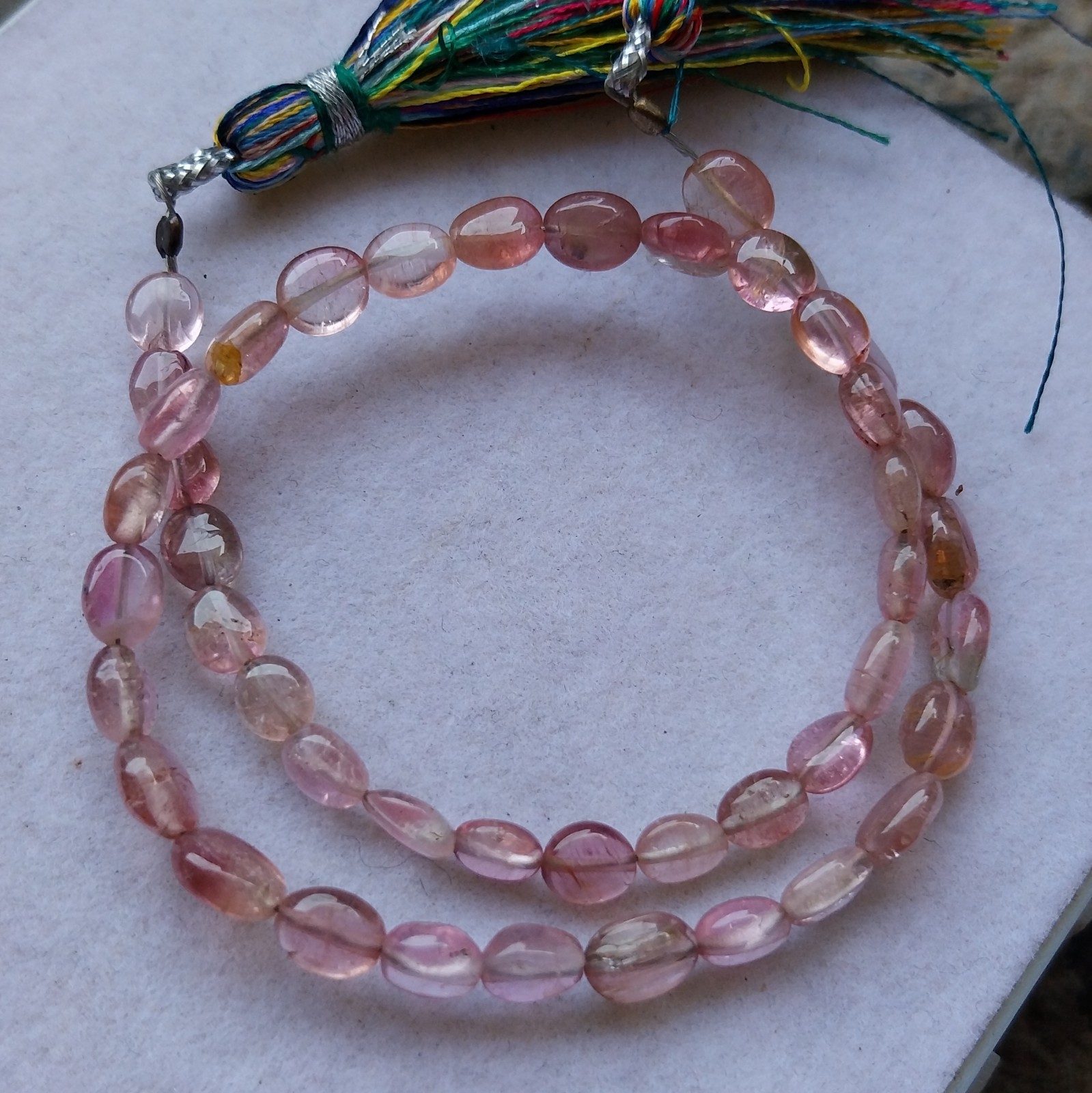 31 Carat Natural Watermelon Pink Bi-Color Tourmaline 10 inch Beads Gemstone