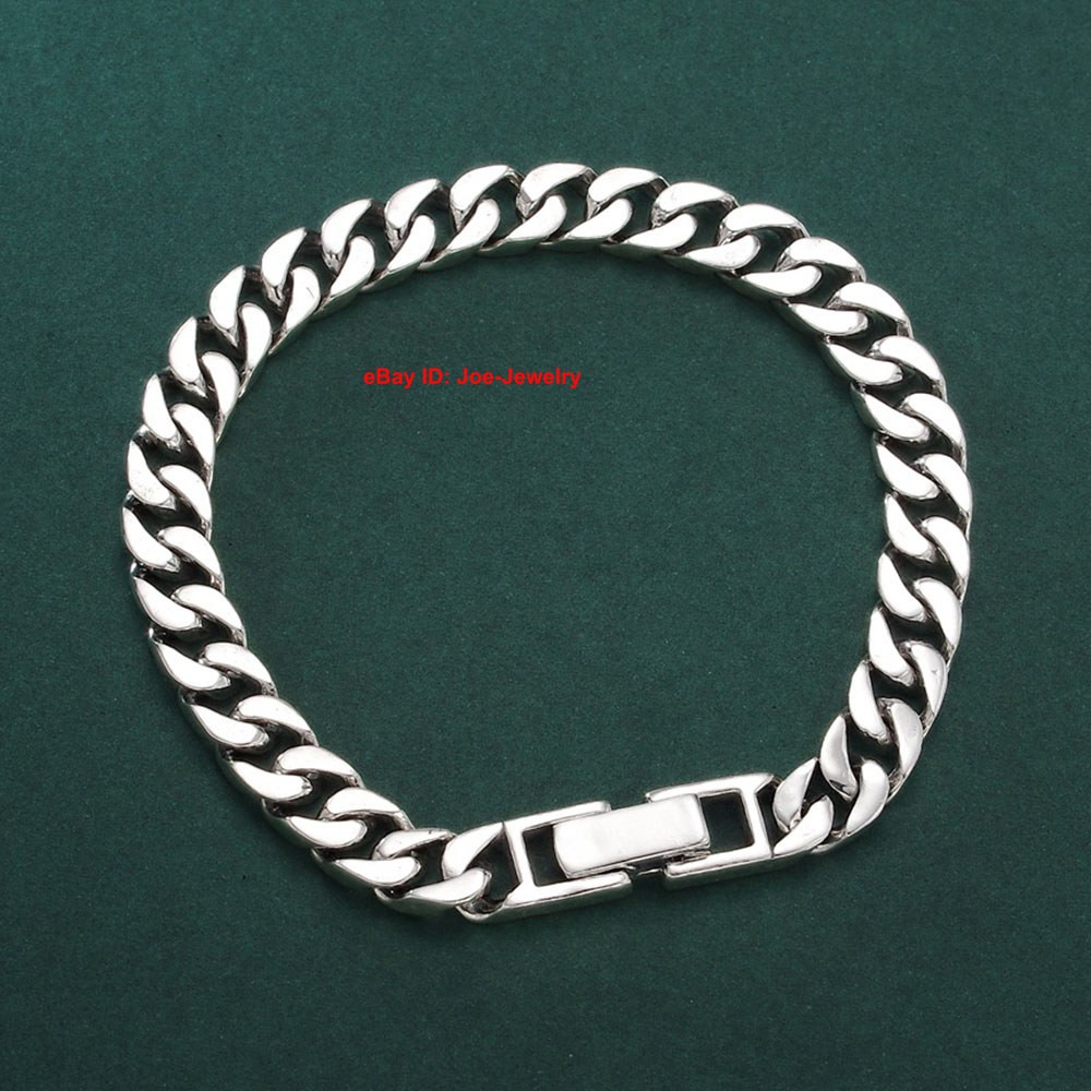 Real 925 Sterling Silver 8mm Curb Link Men’s Bracelet 7.1-8.26inch 25-30g