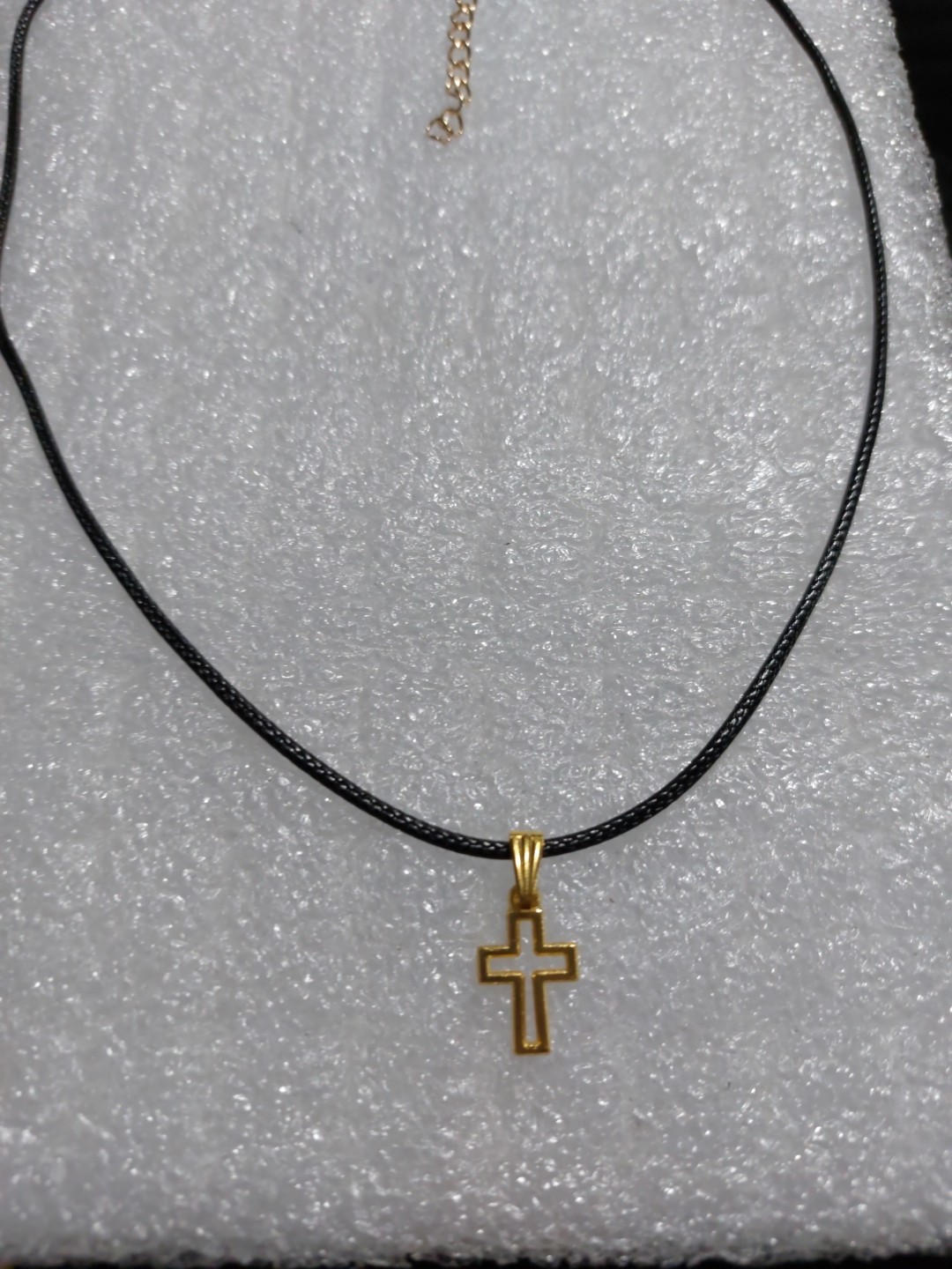 Black Cord Gold Colour Cross Pendant Necklace (G21) New