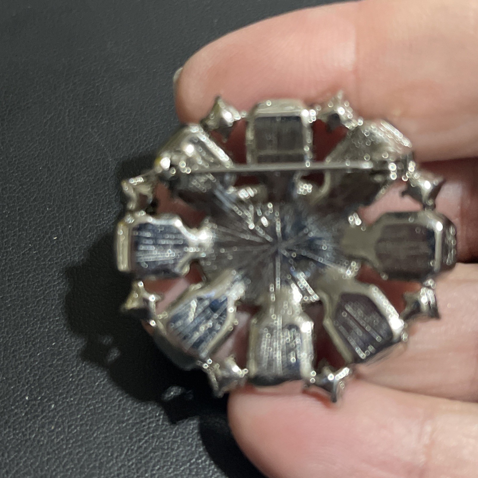 Liz Claiborne Brooch, Salmon-Blu-Plum, Silver-Tone, 1 1/2″L x 1 3/8″W