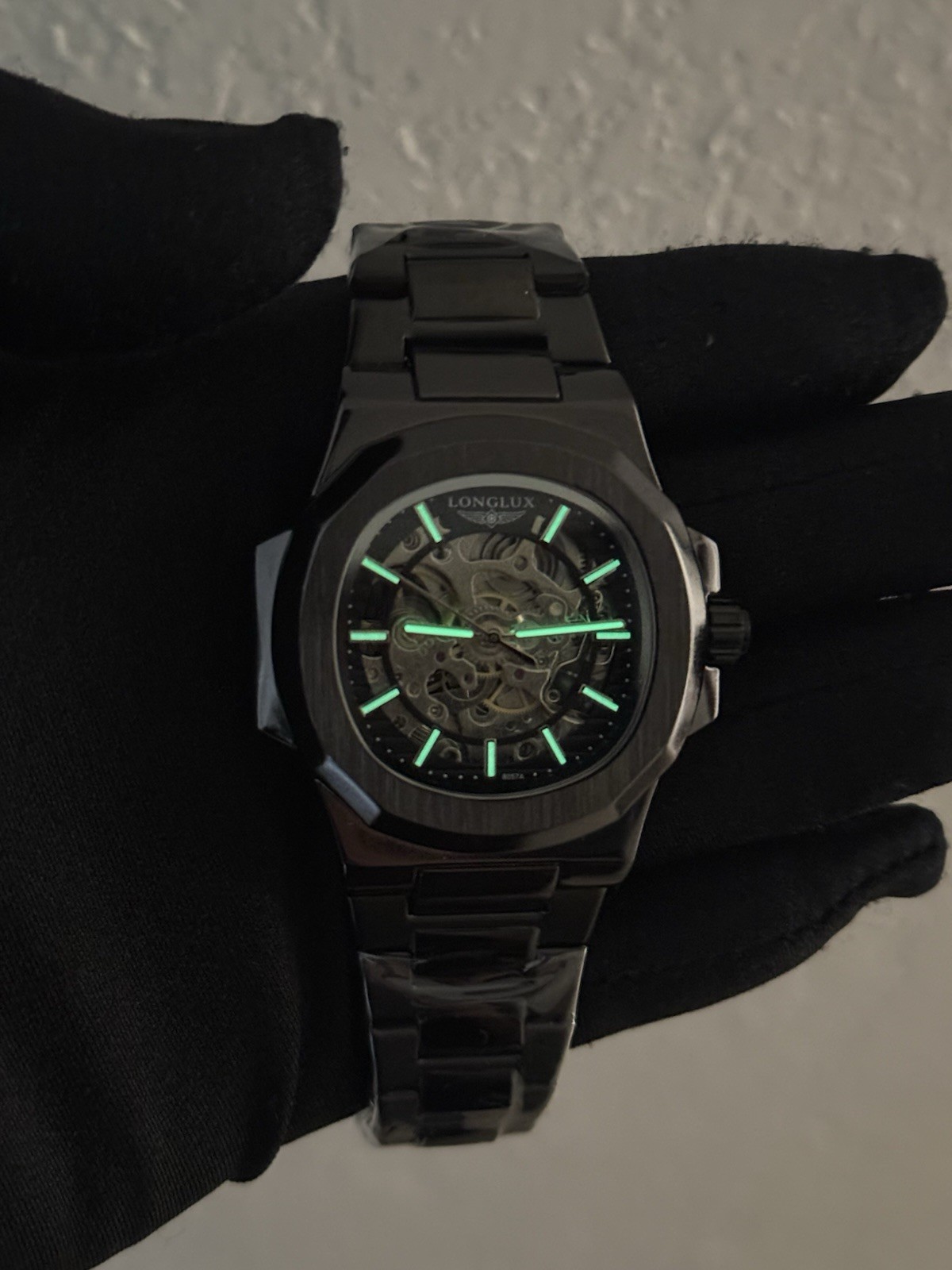 Reloj Nuevo Skeleton Automatic Men’s Watch Black Steel Bracelet 40mm 3ATM Lume