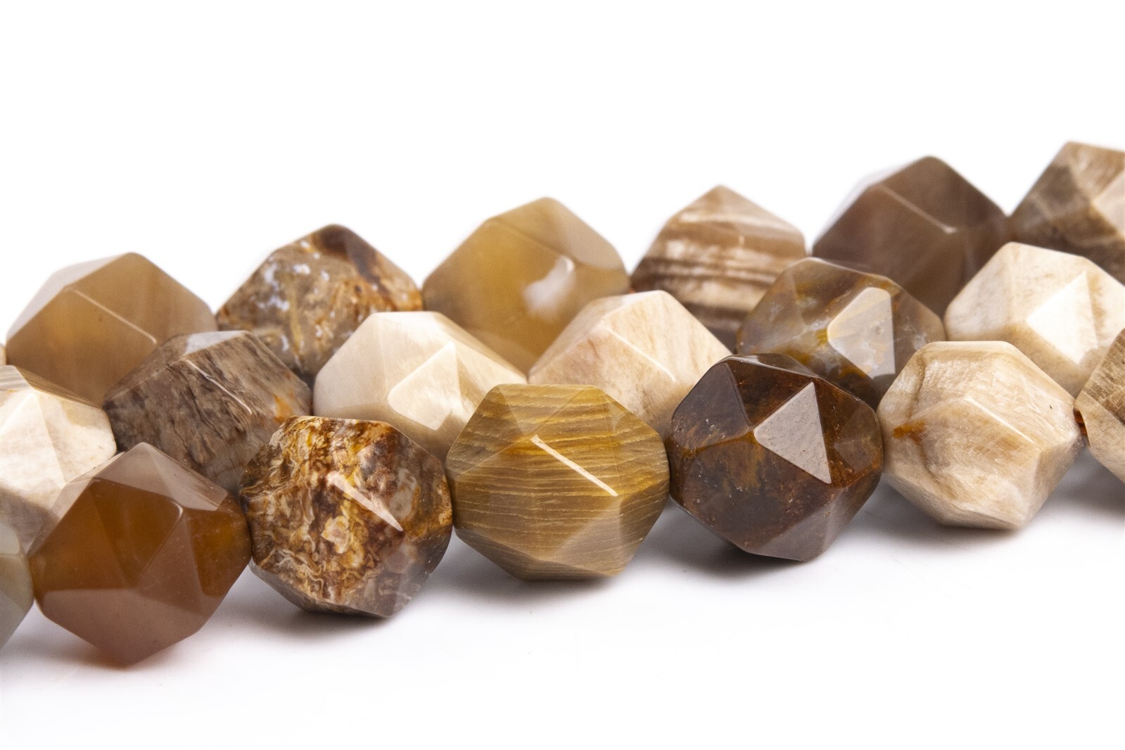 American Petrified Wood Jasper Star Cut Faceted AAA Natural Beads 5-6/7-8/9-10MM