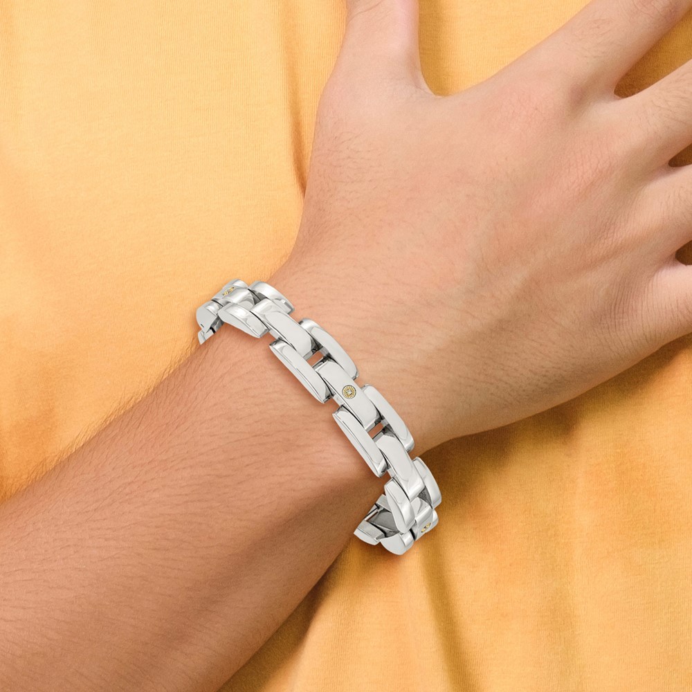 Stainless Steel with 14k White Gold Accent and .03 carat Diamond Bracelet 8.5″