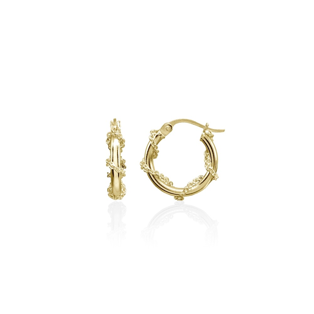 15mm Chain Wrap Click-Top Gold Flashed Sterling Silver Hoop Earrings