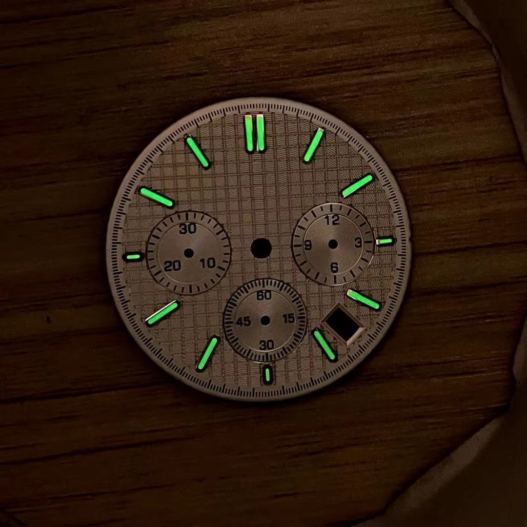 31.8mm Panda Style Textured Men Watch Dial For VK63 Mod Green Luminous Nail