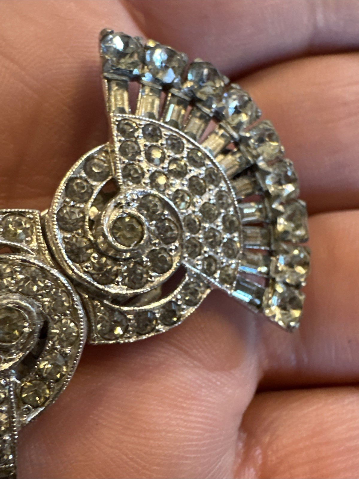 VINTAGE CORO DUETTE Brooch Dress Clip SET Rhinestone Art DECO 1930s