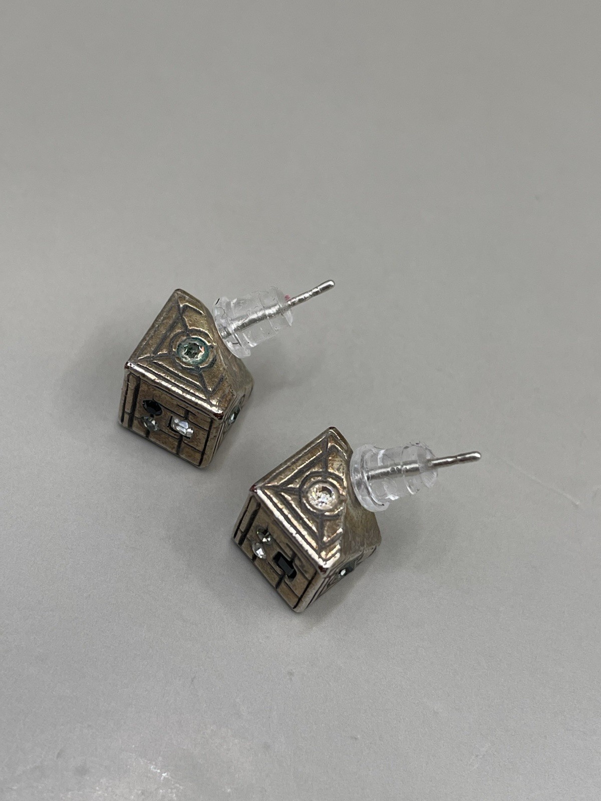 Patricia Locke Signed GoldTone Multicolor Crystals Post Square Stud Earrings