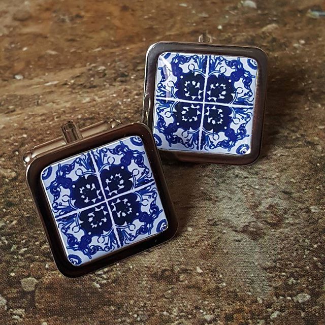 Unique LISBON TILE CUFFLINKS chrome PORTUGUESE TILE smart GROOM wedding USHERS