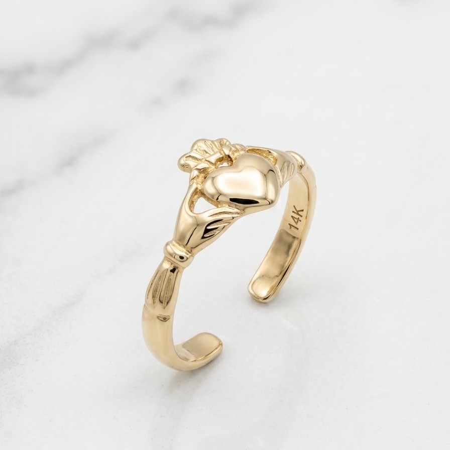 Adjustable Irish Celtic Claddagh Toe Ring REAL Solid 14K Yellow Gold